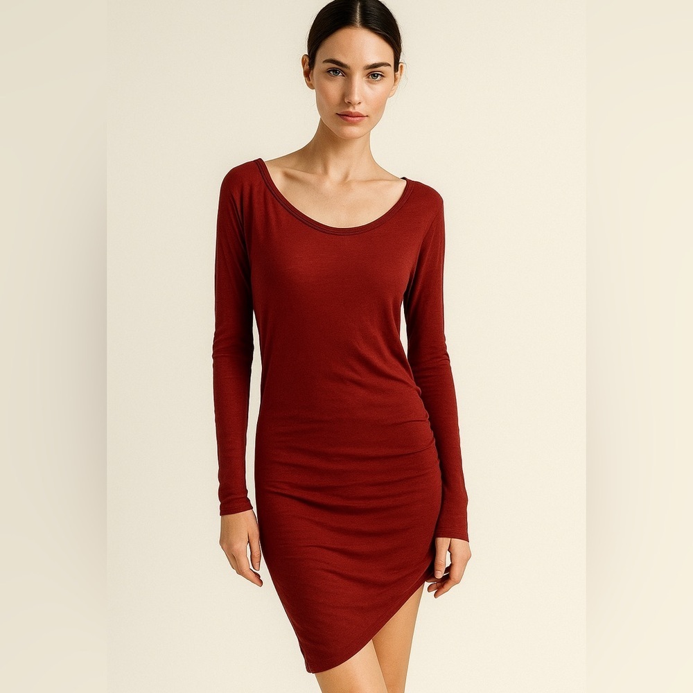 Nation LTD Long Sleeve Tunic Dress Ruched Size Scoop Neck Size Small
